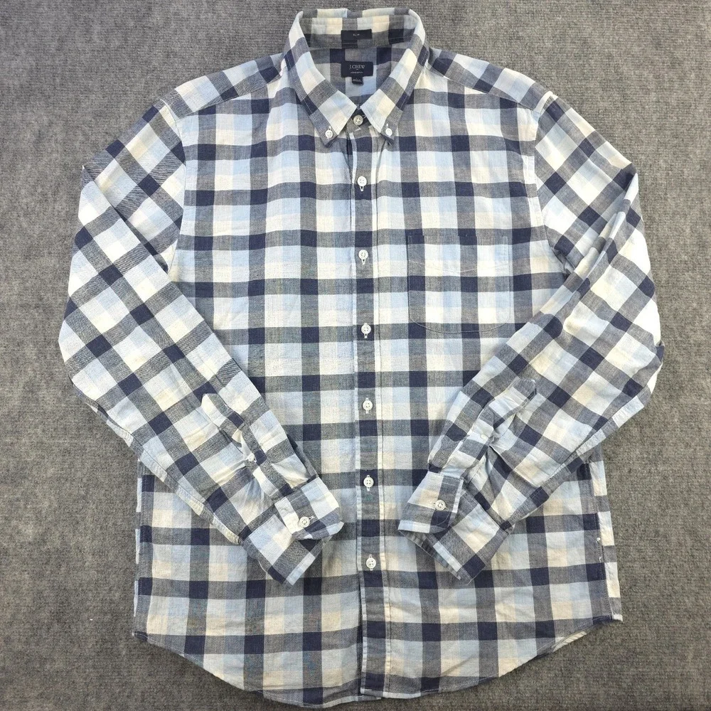 J Crew Homespun Shirt Large‎ Slim Fit Blue Plaid Long Sleeve Button Down Cotton